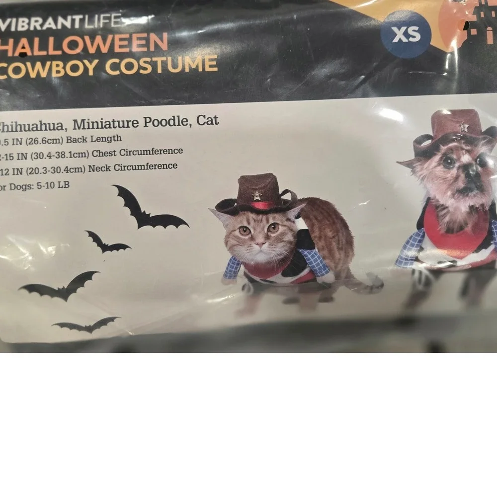 Vibrant Life Halloween Cowboy Pet Costume XS Dog Cat Cow Print Bandana Hat